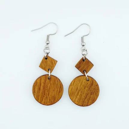 Geometrische Kreise Robinie Doppel-Design – Handgefertigte Ohrringe aus gedämpfte Akazienholz